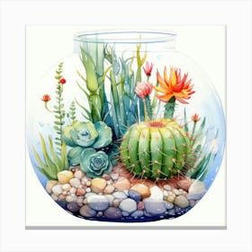 Watercolor Colorful Cactus Aquarium 5 Canvas Print