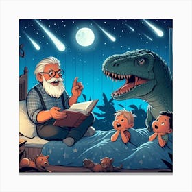 Grandfather Reads To His Children Canvas Print