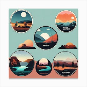 4 Badges Lo Fi Landscape With Minimalist Design Canvas Print