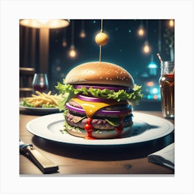 Burger In A Restaurant 3 Canvas Print