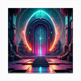 Futuristic Portal With Neon Lights Canvas Print