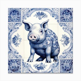 Lucky Pig Delft Tile Illustration 6 Canvas Print