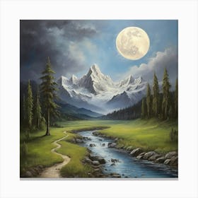 Full Moon In The Mountains Canvas Print