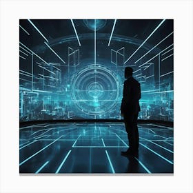 Futuristic Businessman In Futuristic City 2 Canvas Print