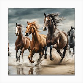 Horses Running On The Beach 1 Canvas Print