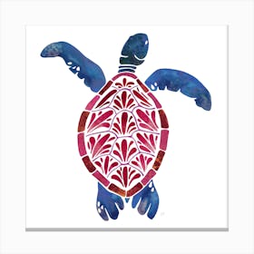 Sea Turtle Blue Square Canvas Print
