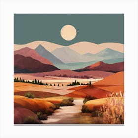 Boho Art Minimalist Landscape Mountains (7) Canvas Print