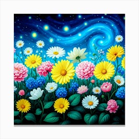 Flowers In The Night Sky Canvas Print