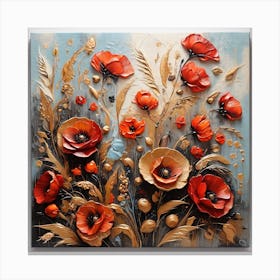 Pattern with Wheat and poppies flowers Canvas Print