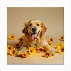 A Happy Puppy Rolling In A Field Of Flowers Canvas Print