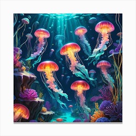 Jellyfish Under The Sea Canvas Print