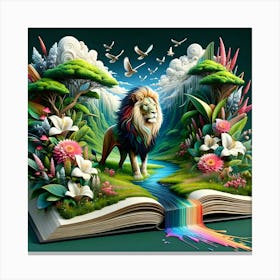 Lion In A Book Canvas Print