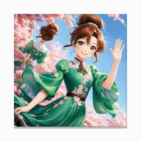 Anime Girl In Green Dress Canvas Print