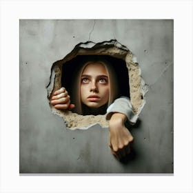 Girl Peeking Out Of Hole Canvas Print