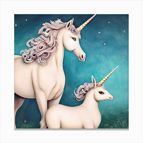 Beautiful Mother And Child Unicorn Canvas Print