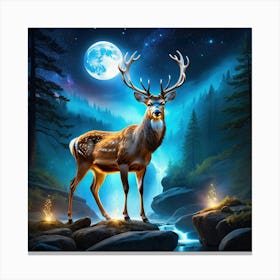 Mystical deer standing in the ethereal moonlight Canvas Print