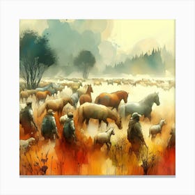 Horses In The Field Canvas Print