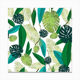 Tropical Green Leaves Pattern Square Canvas Print