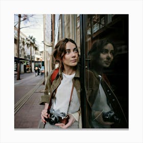 Firefly Young, Spanish, Man, Poses, Camera, Blurry, Shop Window, Retro, Vintage, Nostalgic, Moody, A (9) Canvas Print