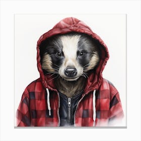 Watercolour Cartoon Badger In A Hoodie 1 Canvas Print