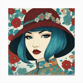 Asian Girl With Blue Hair 2 Canvas Print