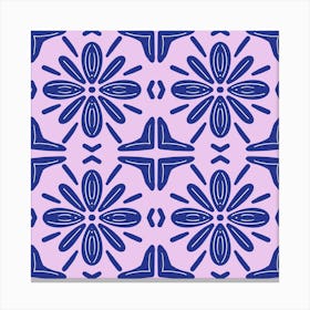 Blue and Lilac Floral Tile Pattern Canvas Print