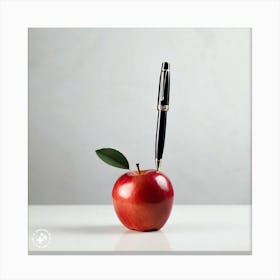 Apple With Pen Canvas Print