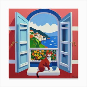 Open Window With Cat Matisse Style Amalfi Coast 4 Canvas Print