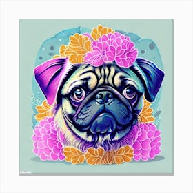 Pug Dog With Flowers Canvas Print