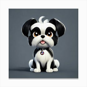 Disney Pixar Style Black And White Female Shitzu D (1) Canvas Print