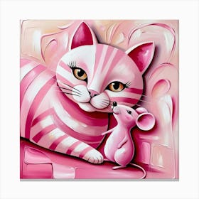 Pink Cat And Mouse together Canvas Print