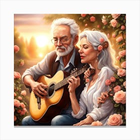 Old Couple Playing Guitar Canvas Print