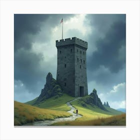 Watercolor Depiction Of The Lonely Tower Of Orthanc Under Stormy Skies 1 Canvas Print