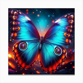 A Glowing, Electric Blue Butterfly Emerges from the Flames of a Mystical Fire, its Wings Glistening with Dewdrops in the Moonlight Canvas Print