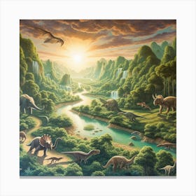 Dinosaurs In The Jungle Canvas Print