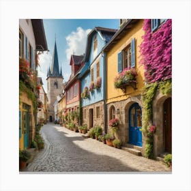 Colorful Street In Germany Paintings Art Print 1 Canvas Print