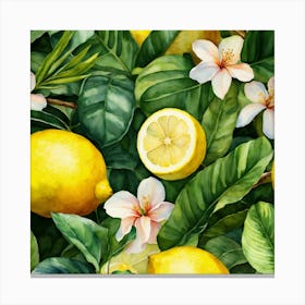Lemons And Flowers Seamless Pattern Canvas Print
