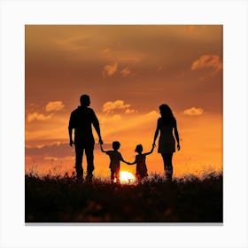 Silhouette Of Family At Sunset Canvas Print