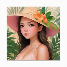 Asian Girl In A Hat Canvas Print