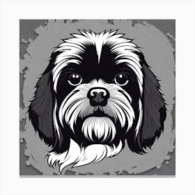 Shih Tzu, Black and white illustration, Dog drawing, Dog art, Animal illustration, Pet portrait, Realistic dog art, puppy Canvas Print