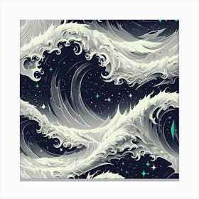 Cinematic Futuristic Waves Under Starry Cosmic Night Sky Canvas Print