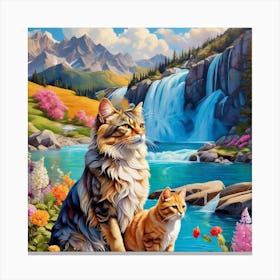 Cat By The Waterfall Canvas Print