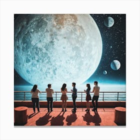 Group Of People Looking At The Moon 3 Canvas Print