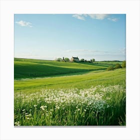 A Serene Countryside Scene In Spring A Sprawling Meadow Flushed With The Fresh Emerald Tinge Of Gra (3) Canvas Print