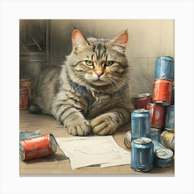 Cat With Cans 1 Canvas Print