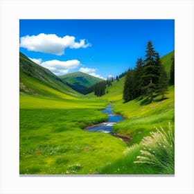 Green Valley In The Mountains 1 Canvas Print