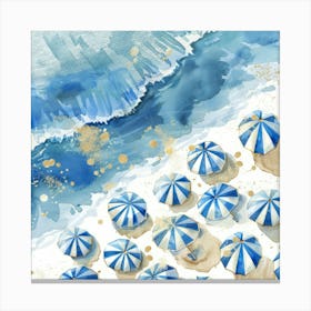 Blue Umbrellas On The Beach 7 Canvas Print