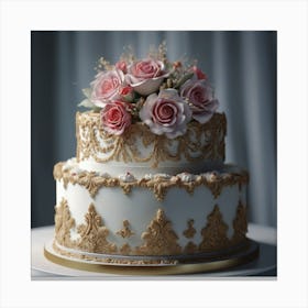 Wedding Cake With Roses Canvas Print
