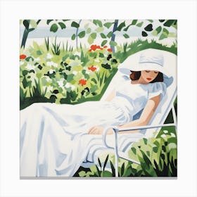 Woman In White Garden Chair Canvas Print
