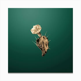 Gold Botanical One Spined Opuntia Flower on Dark Spring Green n.2182 Canvas Print